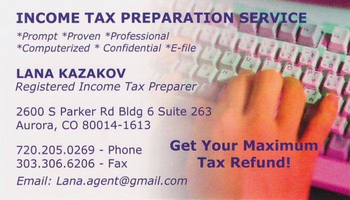 Lana Kazakov Tax Service Business Card