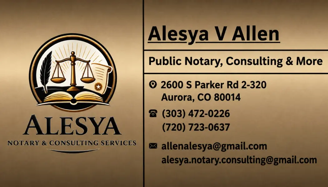 Alesya Notary & Consulting Services Business Card
